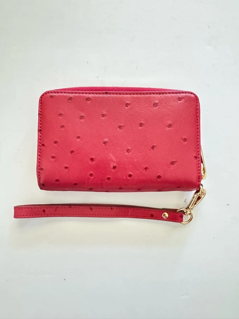 Michael Kors Red Ostrich Leather Small Wallet Wristlet Zip Around